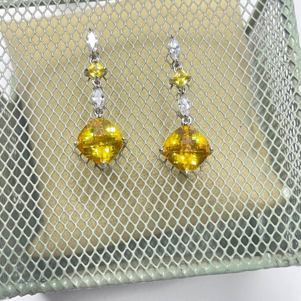 Yellow Dangle Earrings Long Fancy Romantic Wedding Party